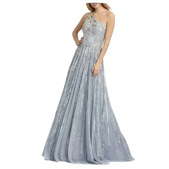 Mac Duggal Dress 16 Silver One Shoulder‎ Embellished Sequin Beaded Maxi Gown NWT - Picture 15 of 15
